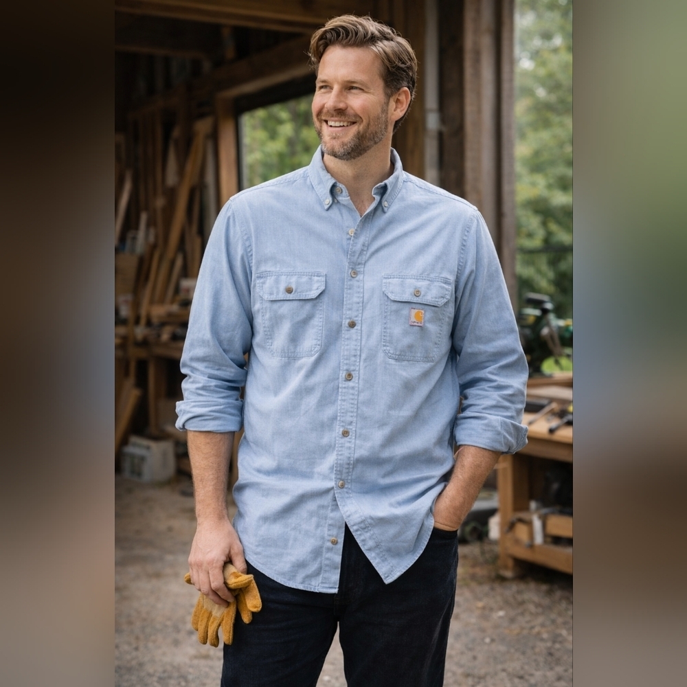 Carhartt Relaxed Fit Button-Up Shirt 3XL Light Blue Workwear Cotton